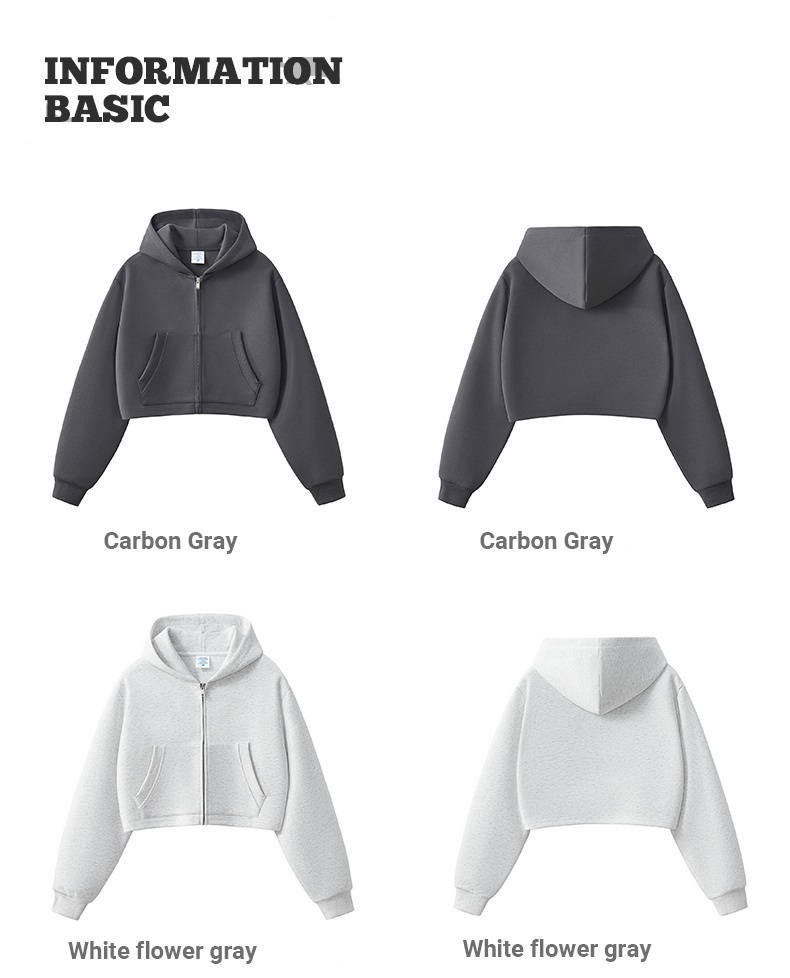 Clean Fit Zip up Crop Hoodie with 350G Heavyweight Fabric Women Short Hooded Jacket for Autumn Wholesale,Changsha Fancy Apparel Co.,Ltd.,Clean Fit Zip up Crop Hoodie with 350G Heavyweight Fabric Women Short Hooded Jacket for Autumn Wholesale