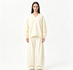 Old Money V-Neck Crop Sweatshirt with Puff Sleeve Design 280G Cotton Blend Boxy Top for Women Wholesale,Changsha Fancy Apparel Co.,Ltd.,Old Money V-Neck Crop Sweatshirt with Puff Sleeve Design 280G Cotton Blend Boxy Top for Women Wholesale