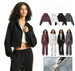 Clean Fit Zip up Crop Hoodie with 350G Heavyweight Fabric Women Short Hooded Jacket for Autumn Wholesale,Changsha Fancy Apparel Co.,Ltd.,Clean Fit Zip up Crop Hoodie with 350G Heavyweight Fabric Women Short Hooded Jacket for Autumn Wholesale