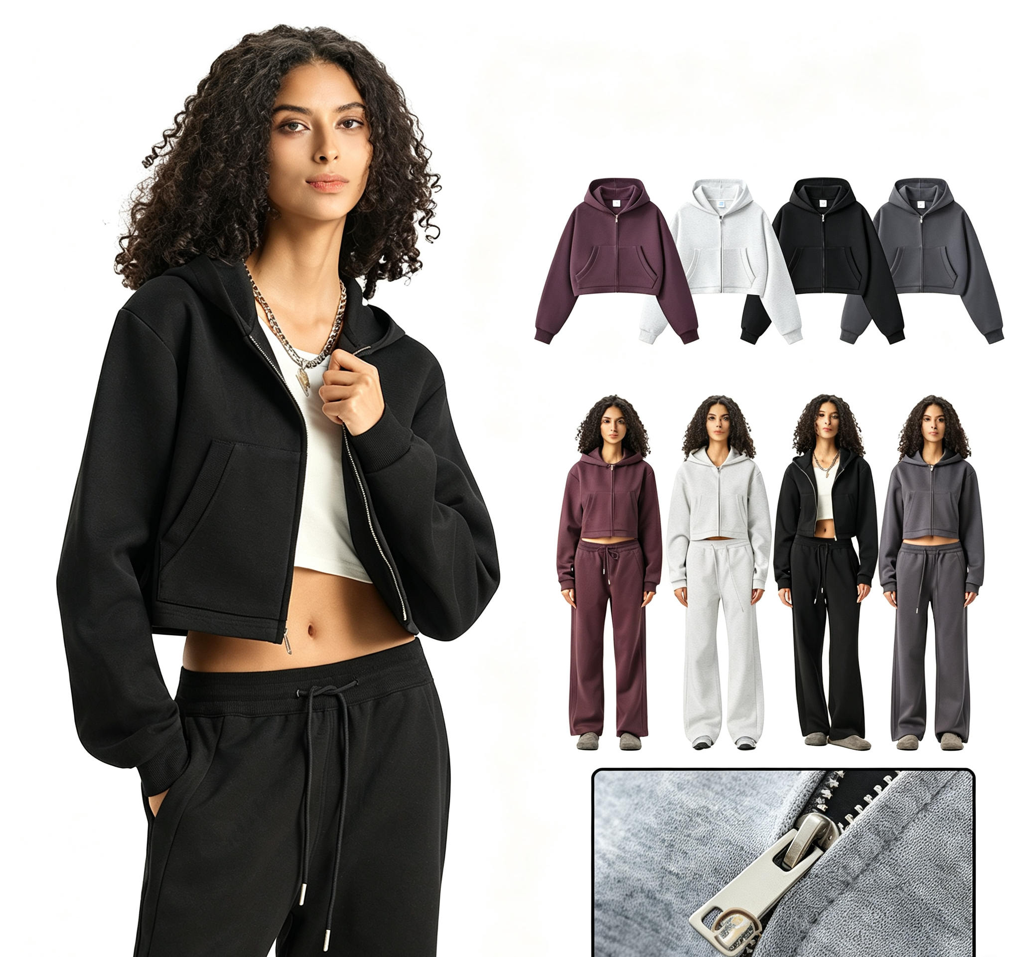 Clean Fit Zip up Crop Hoodie with 350G Heavyweight Fabric Women Short Hooded Jacket for Autumn Wholesale,Changsha Fancy Apparel Co.,Ltd.,Clean Fit Zip up Crop Hoodie with 350G Heavyweight Fabric Women Short Hooded Jacket for Autumn Wholesale
