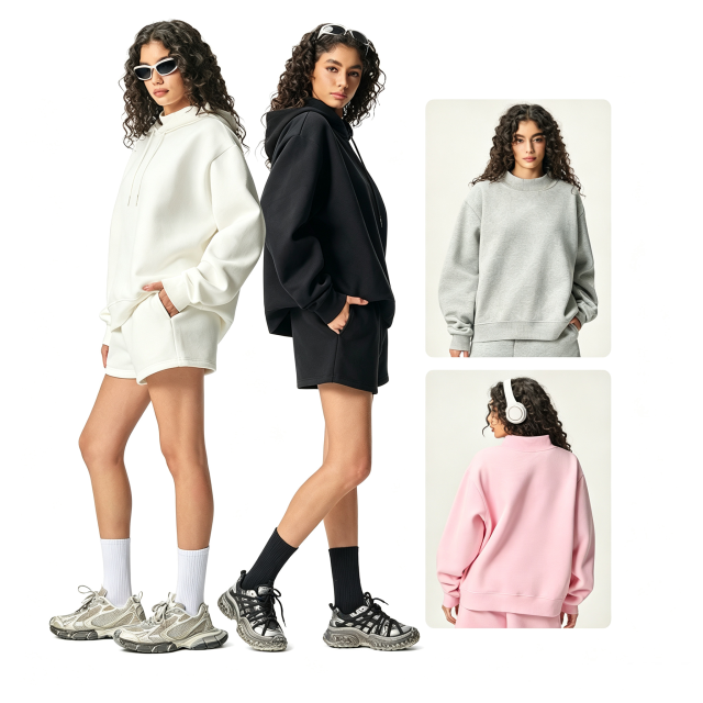 350G Heavyweight Crew Neck Fleece Sweatshirt with Colors Pullover Top for Women Autumn Streetwear,Changsha Fancy Apparel Co.,Ltd.,350G Heavyweight Crew Neck Fleece Sweatshirt with Colors Pullover Top for Women Autumn Streetwear