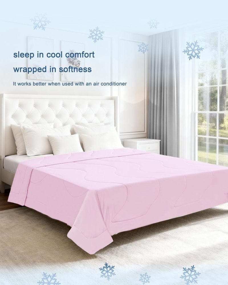 Cooling Comforters Queen Size - Cooling Blankets for Hot Sleepers - Summer Bedding with Light Weight, Breathable, Soft & Silk Fabric, 90”x90”, Blush Pink