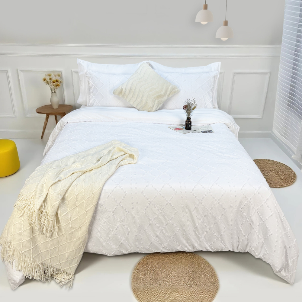 White Duvet Cover Queen Size – Queen Duvet Cover Set - Soft and Breathable Comforter Cover with Zipper Closure, 3Pieces, 1 Duvet Cover (90x90) and 2 Pillow Cases(20x26)