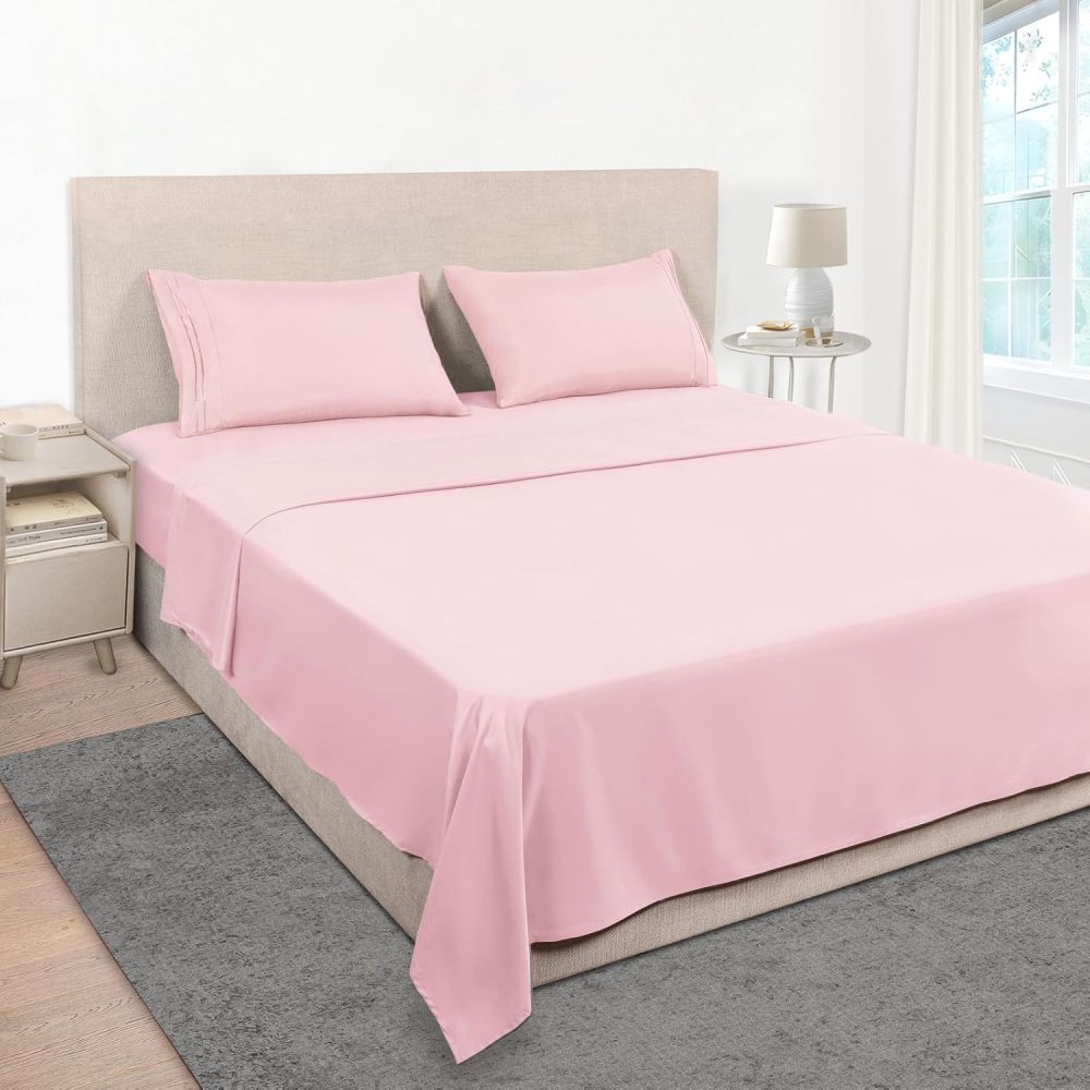 Queen Size Sheet Set - Hotel Luxury 1800 Bedding Sheets & Pillowcases - Deep Pocket Fitted Sheet, Soft, Breathable, Wrinkle & Fade Resistant - 4 Piece (Queen, Blush Pink)