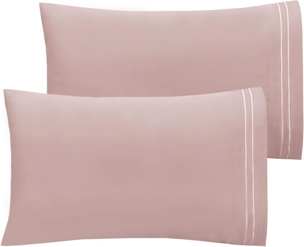 Hotel Luxury Queen Pillowcases – Microfiber 20x30 inches Pillow Cases Set of 2 – Soft, Cozy and Breathable Pillow Covers with Envelope Closure(2Piece, Queen/Standard, Dusty Pink)