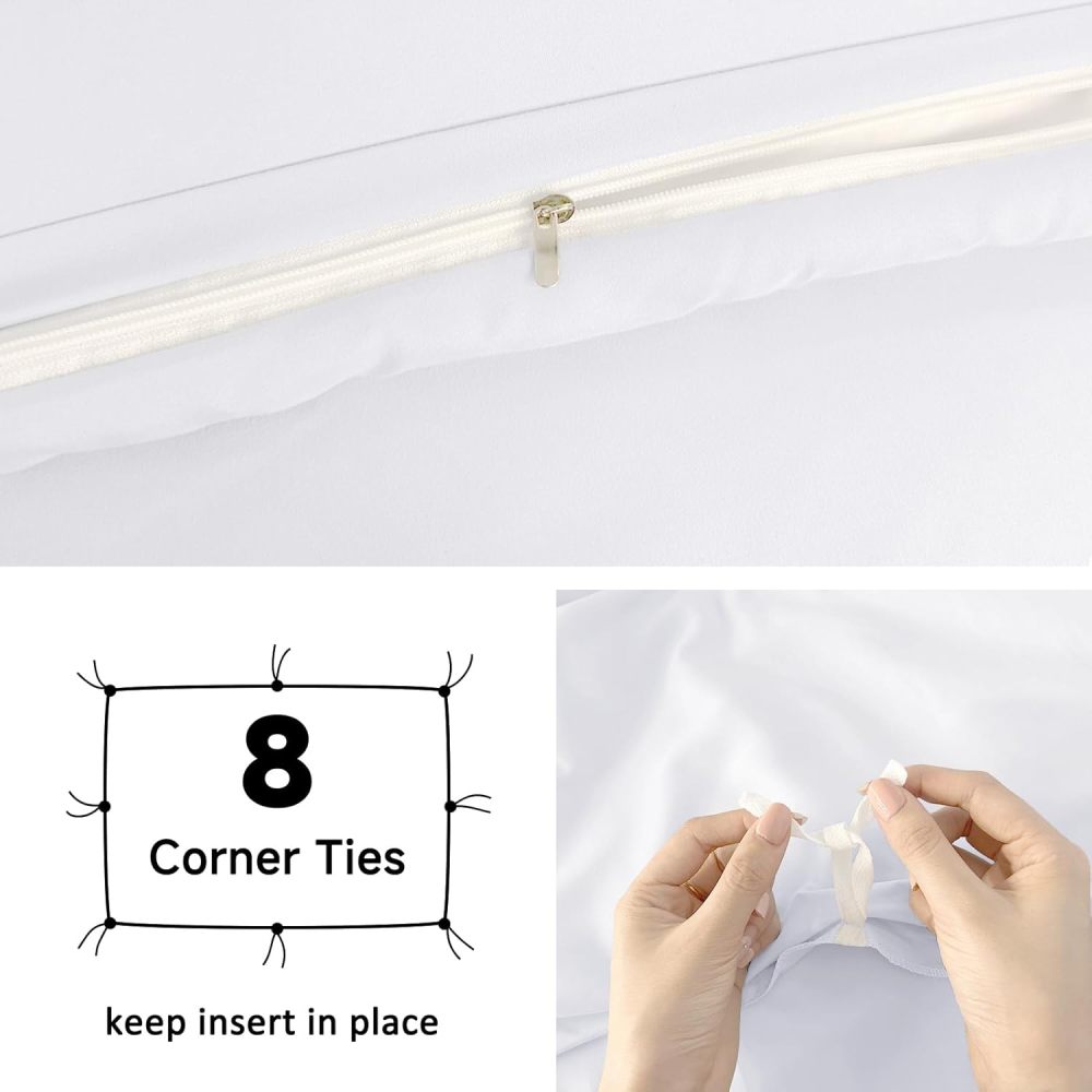 White Duvet Cover Queen Size – Queen Duvet Cover Set - Soft and Breathable Comforter Cover with Zipper Closure, 3Pieces, 1 Duvet Cover (90x90) and 2 Pillow Cases(20x26)