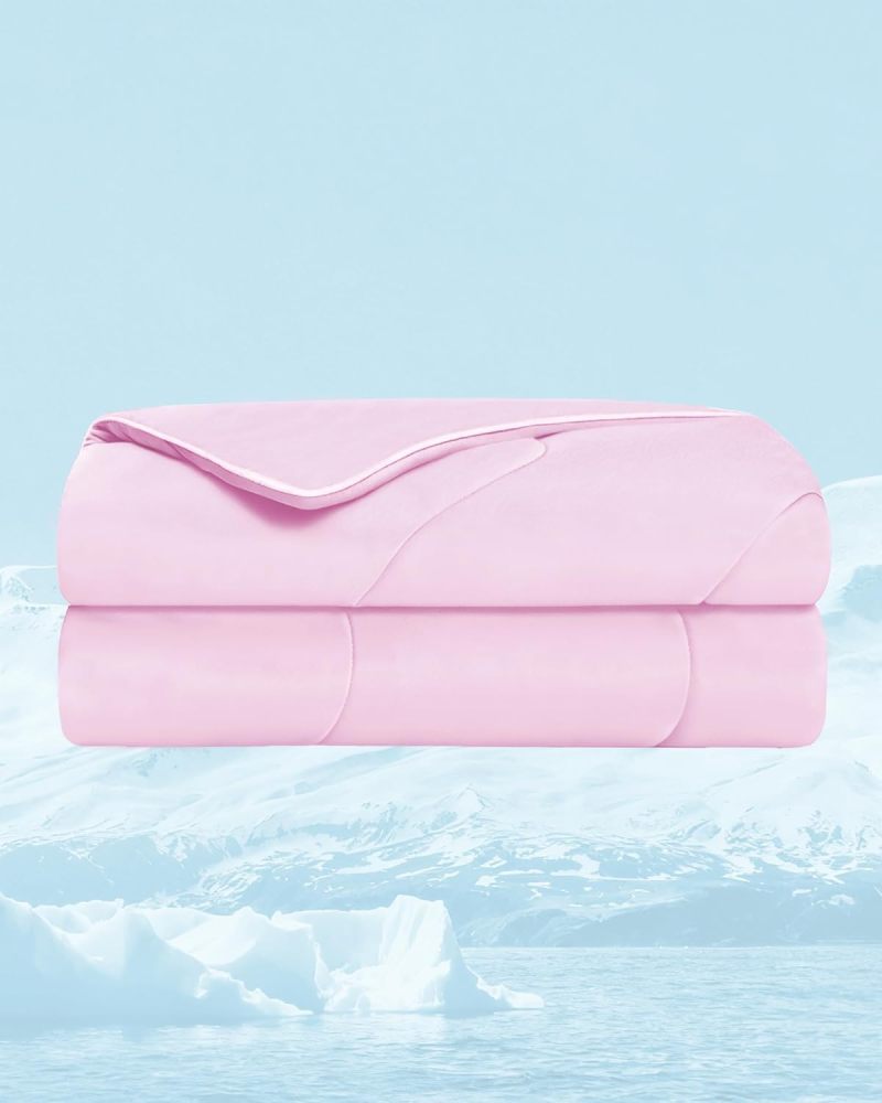 Cooling Comforters Queen Size - Cooling Blankets for Hot Sleepers - Summer Bedding with Light Weight, Breathable, Soft & Silk Fabric, 90”x90”, Blush Pink