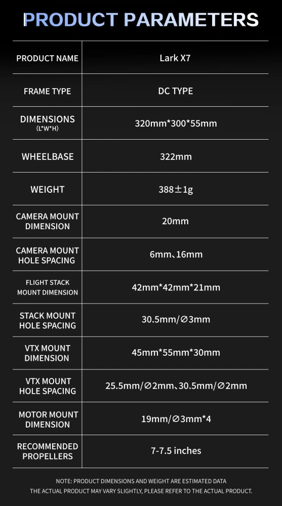 DolphinRC Lark X7 inch FPV Frame Kit