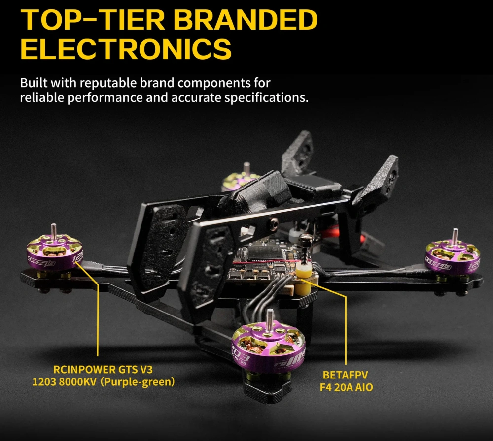DolphinRC PRISMFLY X2 2Inch Frame Kit Combo w/ RCinpower GTS V3 1203 8000KV Motor (Purple-Green) & BETAFPV F405 AIO 20A Stack