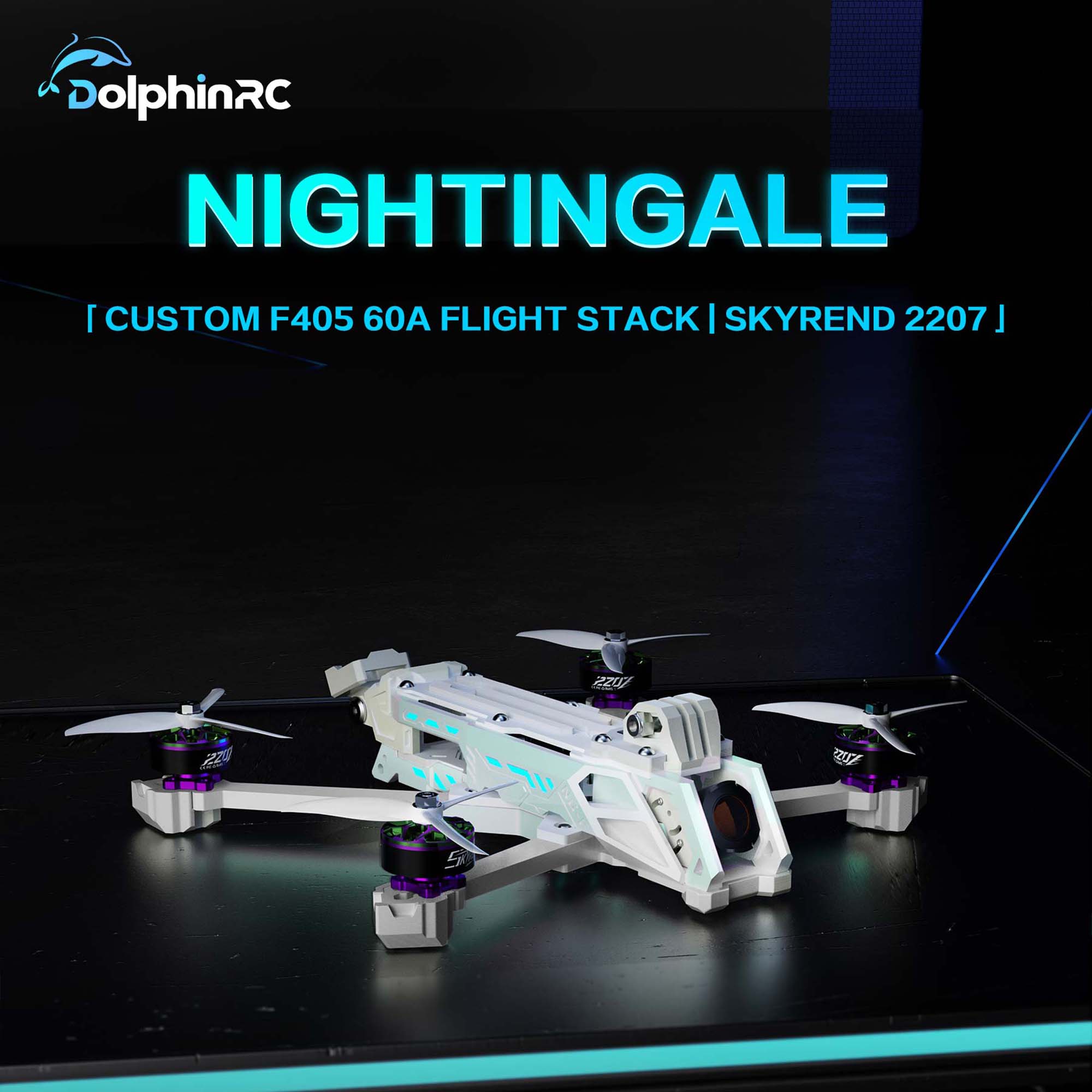 DolphinRC Nightingale X5 5-inch FPV drone frame with motors and camera protection mounted