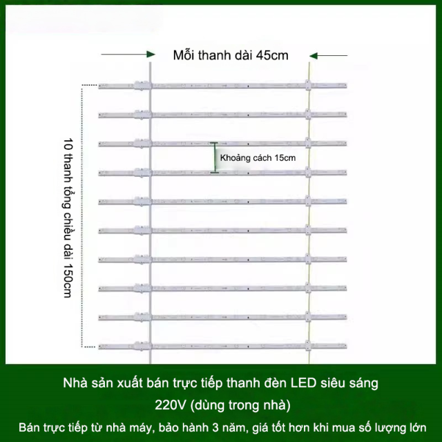 Dải đèn siêu sáng công trình 220V dài 45cm 6 bóng trong nhà
