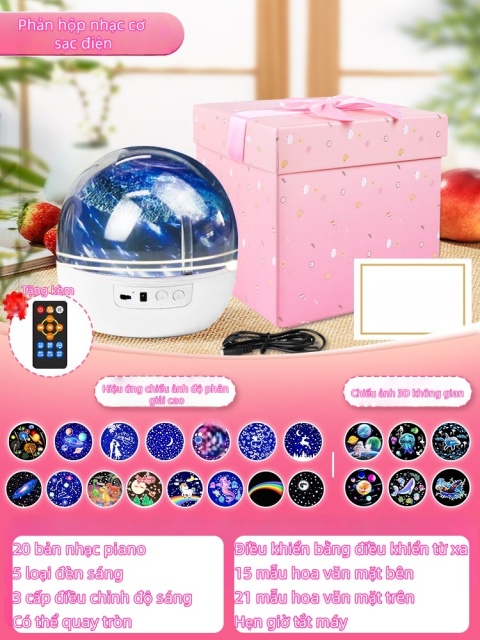 Quả cầu thủy tinh - Loại hộp nhạc cơ sạc pin (21 bộ ảnh chiếu)