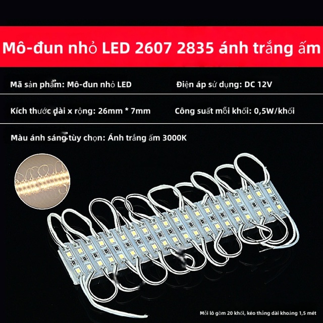 Mô-đun nhỏ LED 2835 12V 2 bóng đèn [Ánh trắng ấm siêu sáng] 20 khối