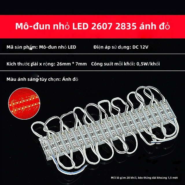 Mô-đun nhỏ LED 2835 12V 2 bóng đèn [Ánh đỏ siêu sáng] 20 khối
