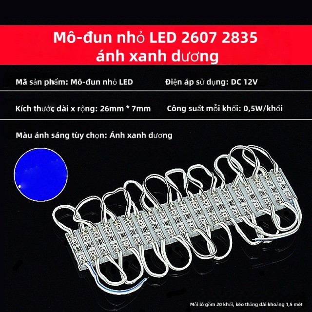 Mô-đun nhỏ LED 2835 12V 2 bóng đèn [Ánh xanh dương siêu sáng] 20 khối