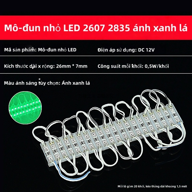 Mô-đun nhỏ LED 2835 12V 2 bóng đèn [Ánh xanh lá siêu sáng] 20 khối
