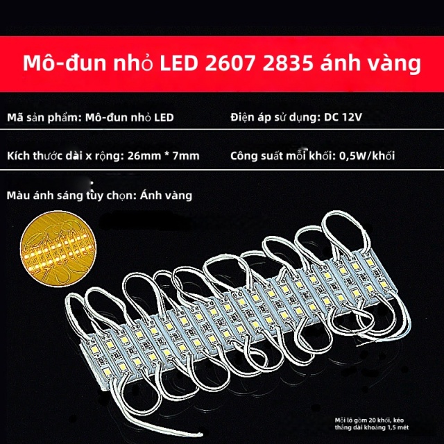 Mô-đun nhỏ LED 2835 12V 2 bóng đèn [Ánh vàng siêu sáng] 20 khối