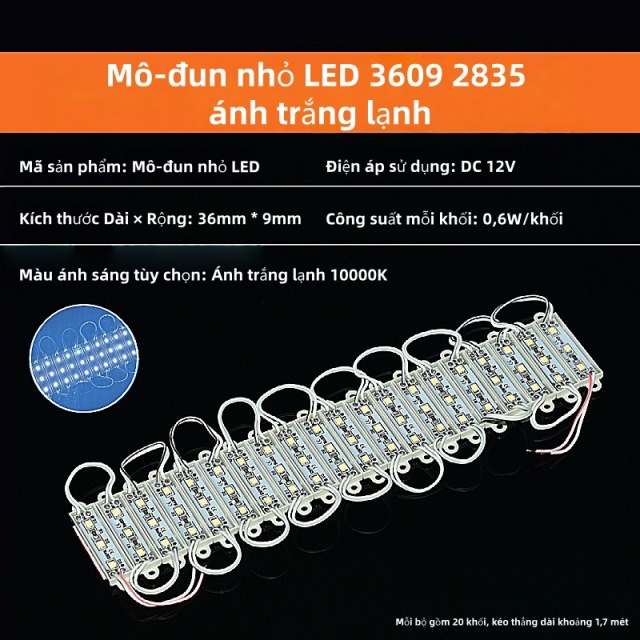 Mô-đun nhỏ LED 2835 12V 3 bóng đèn [Ánh trắng lạnh siêu sáng] 20 khối