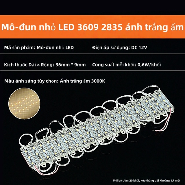 Mô-đun nhỏ LED 2835 12V 3 bóng đèn [Ánh trắng ấm siêu sáng] 20 khối