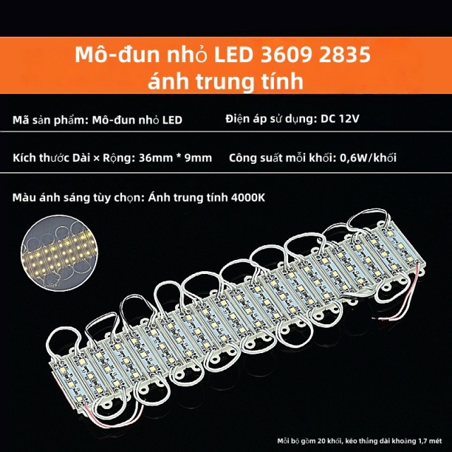 Mô-đun nhỏ LED 2835 12V 3 bóng đèn [Ánh trung tính siêu sáng] 20 khối