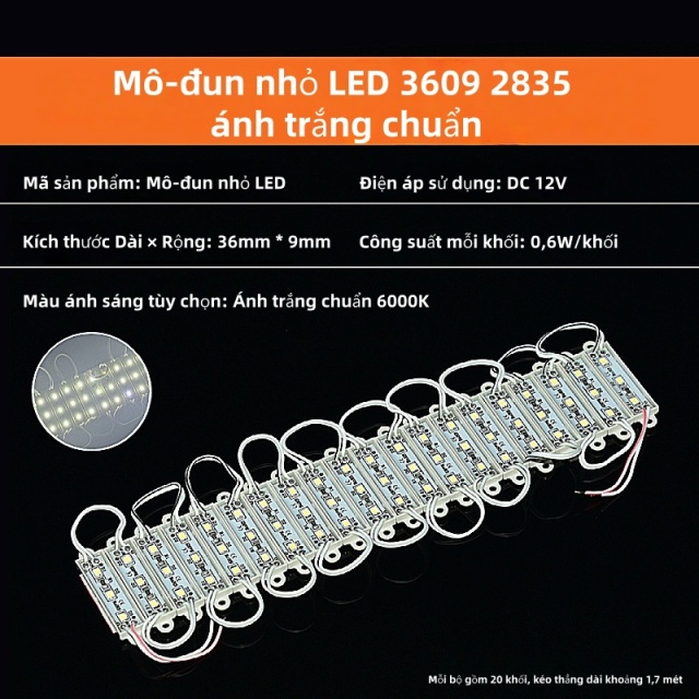Mô-đun nhỏ LED 2835 12V 3 bóng đèn [Ánh đỏ siêu sáng] 20 khối