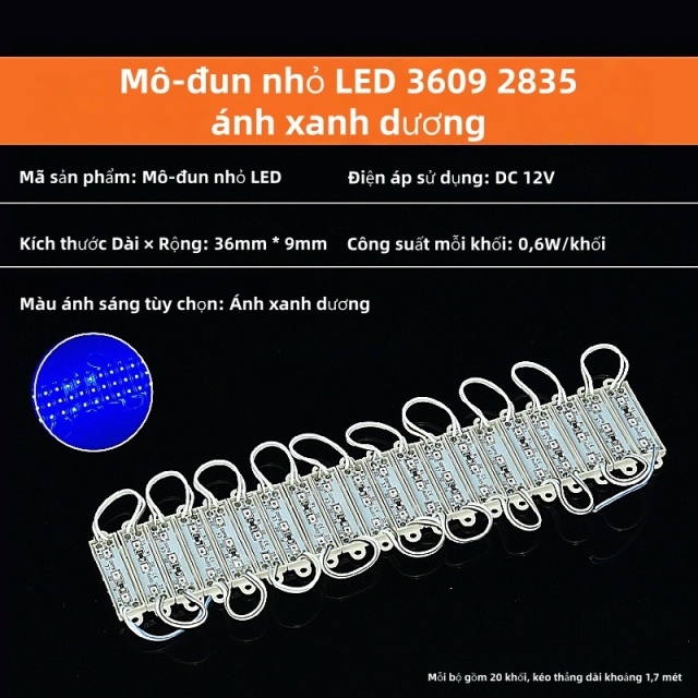 Mô-đun nhỏ LED 2835 12V 3 bóng đèn [Ánh xanh dương siêu sáng] 20 khối
