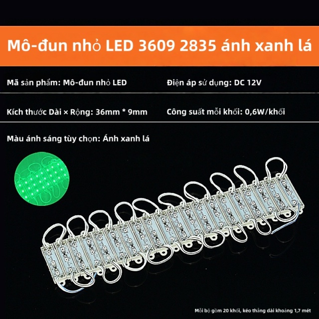 Mô-đun nhỏ LED 2835 12V 3 bóng đèn [Ánh xanh lá siêu sáng] 20 khối