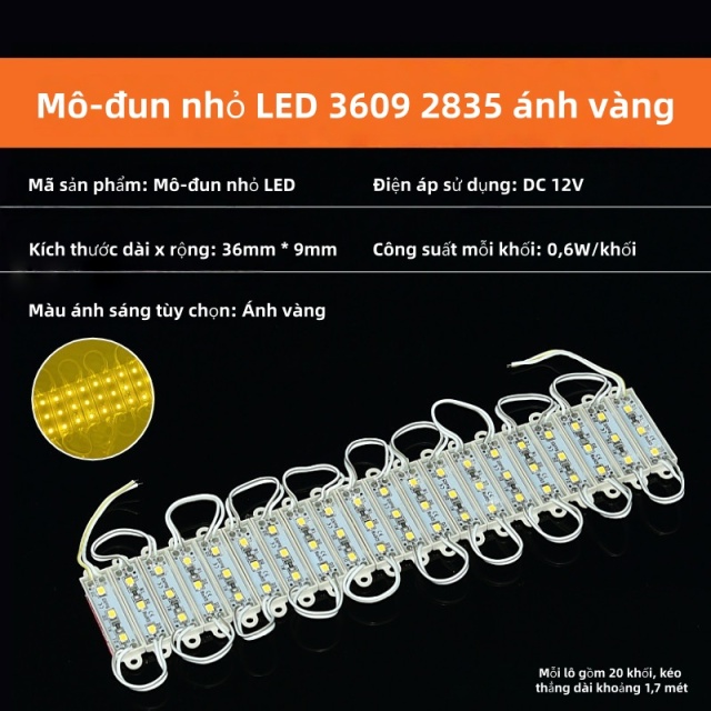 Mô-đun nhỏ LED 2835 12V 3 bóng đèn [Ánh vàng siêu sáng] 20 khối