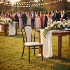 High Quality Modern Portable Luxury Outdoor Wedding Use Imitated Wood Frame Vienna Dinner Leather Chairs for Hotel Party Rental