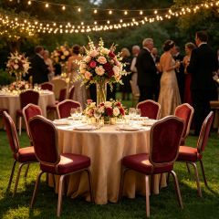 Hot Sale Modern Luxury Gold Frame Red Velvet Portable Banquet Dining Chair | Wedding Event Dining Chair for Hotel Restaurant