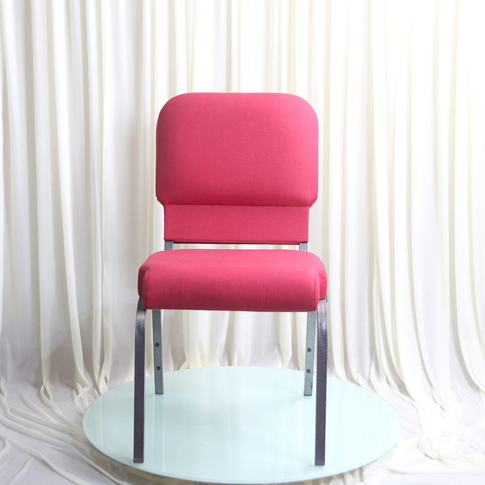 Best Selling Red Linen Upholstered Iron Stackable Modern Design Durable Church Chairs for Rental