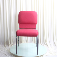 Best Selling Red Linen Upholstered Iron Stackable Modern Design Durable Church Chairs for Rental