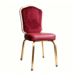 Hot Sale Modern Luxury Gold Frame Red Velvet Portable Banquet Dining Chair | Wedding Event Dining Chair for Hotel Restaurant