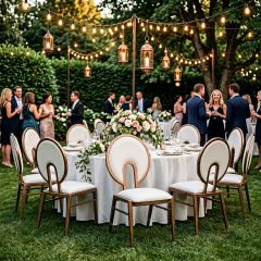 Hot Sale Luxury Modern Rhythm Back Banquet Chair Gold Aluminum Frame Stackable Portable Padded Hotel Dining Chair for Events