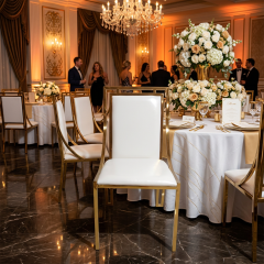 Hot Sale Eco-Friendly High Quality Gold Modern Portable Stainless Steel Dinner Chairs for Event Banquet Hall