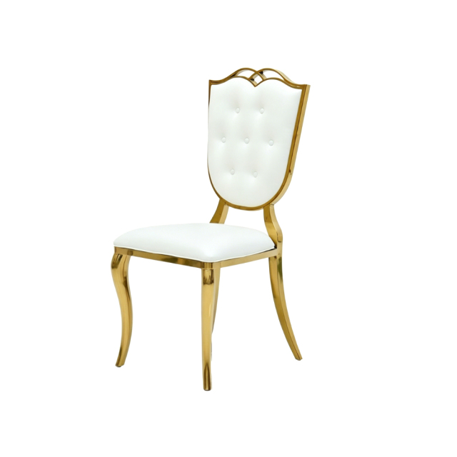 Luxury Gold Stainless Steel Portable Wedding Chair with Crystal Button Tufted Back for Outdoor Event Banquet and Hotel Use