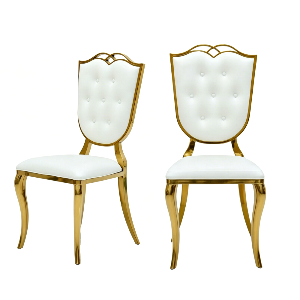 Luxury Gold Stainless Steel Portable Wedding Chair with Crystal Button Tufted Back for Outdoor Event Banquet and Hotel Use