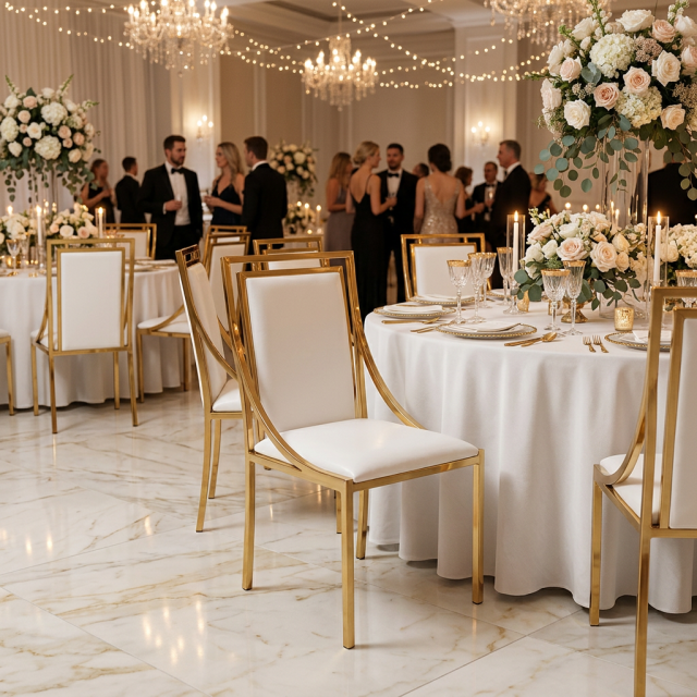Hot Sale Eco-Friendly High Quality Gold Modern Portable Stainless Steel Dinner Chairs for Event Banquet Hall