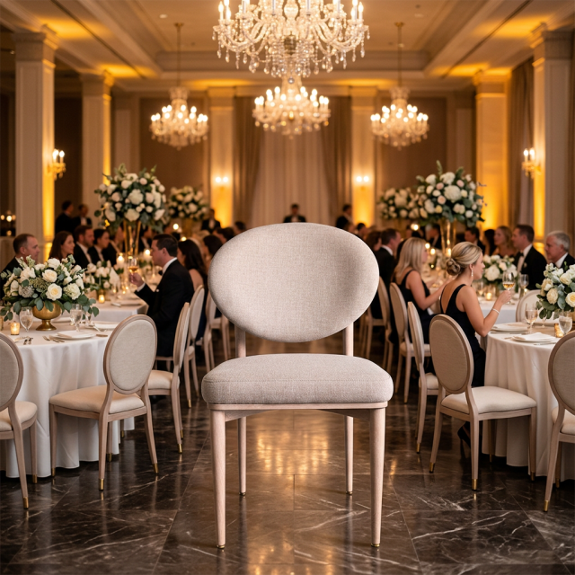Best Selling High Quality Luxury Wedding Hall Use Imitated Wood Dinner Chairs for Party Rental