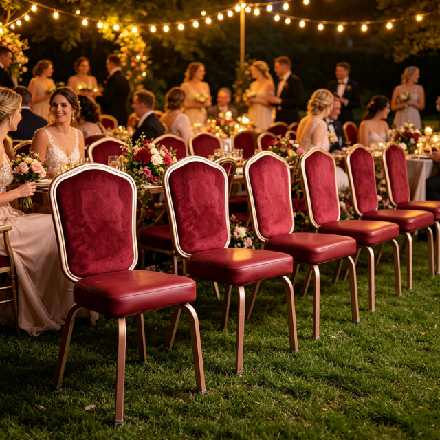 Hot Sale Modern Luxury Gold Frame Red Velvet Portable Banquet Dining Chair | Wedding Event Dining Chair for Hotel Restaurant