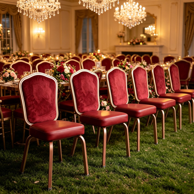 Hot Sale Modern Luxury Gold Frame Red Velvet Portable Banquet Dining Chair | Wedding Event Dining Chair for Hotel Restaurant
