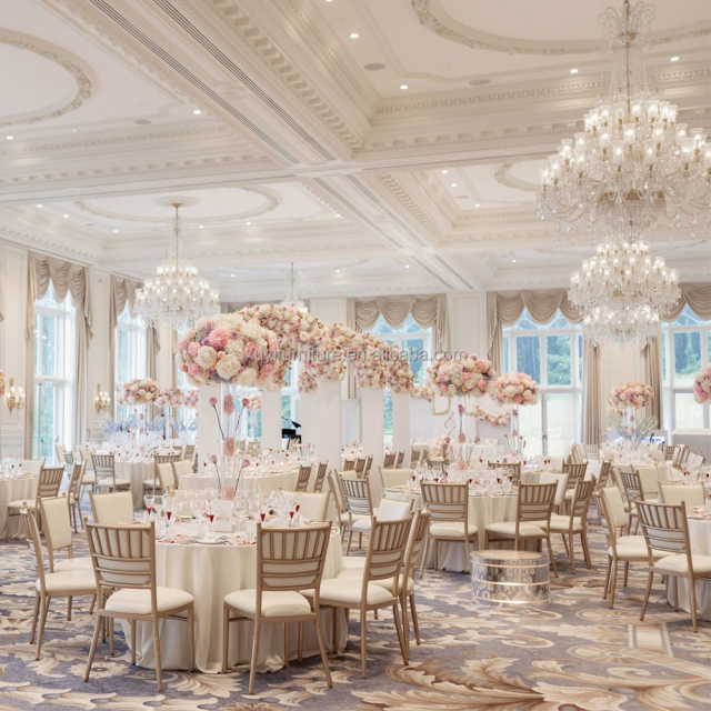 Wholesale Aluminum Hotel Wedding Event Gold Stackable Banquet Chiavari Chairs with Padded for Royal Party