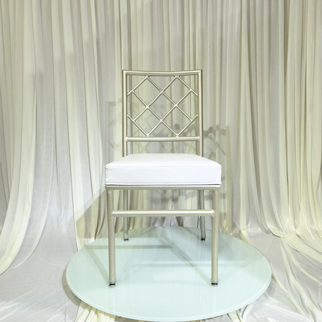 Best Selling 5 Star Hotel Hall Use Champagne Aluminum Cross Back Chiavari Chairs for Rental