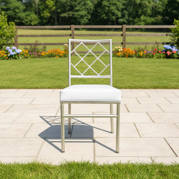 Best Selling 5 Star Hotel Hall Use Champagne Aluminum Cross Back Chiavari Chairs for Rental