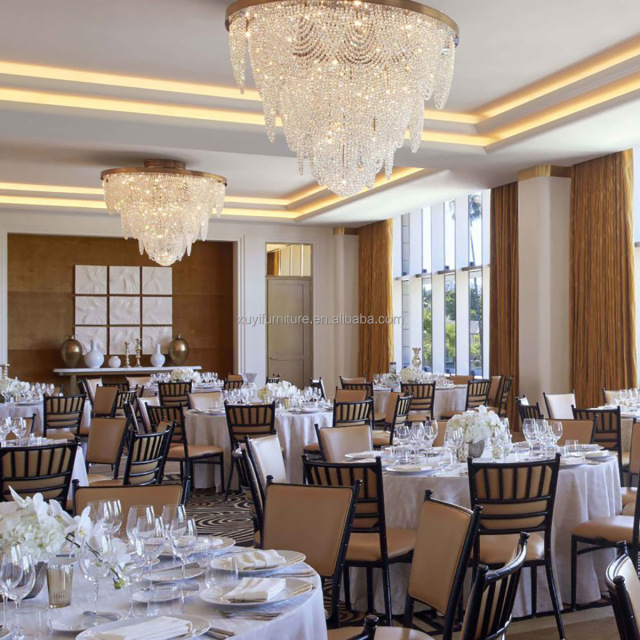 Wholesale Aluminum Hotel Wedding Event Gold Stackable Banquet Chiavari Chairs with Padded for Royal Party