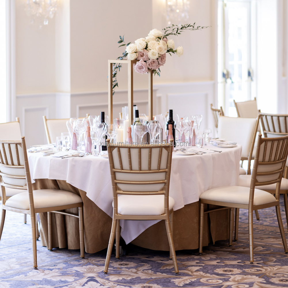Wholesale Aluminum Hotel Wedding Event Gold Stackable Banquet Chiavari Chairs with Padded for Royal Party
