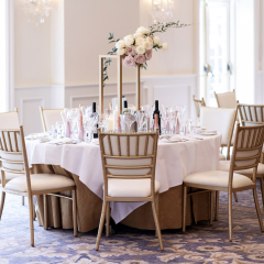 Wholesale Aluminum Hotel Wedding Event Gold Stackable Banquet Chiavari Chairs with Padded for Royal Party