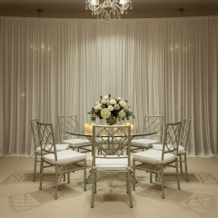 Best Selling 5 Star Hotel Hall Use Champagne Aluminum Cross Back Chiavari Chairs for Rental