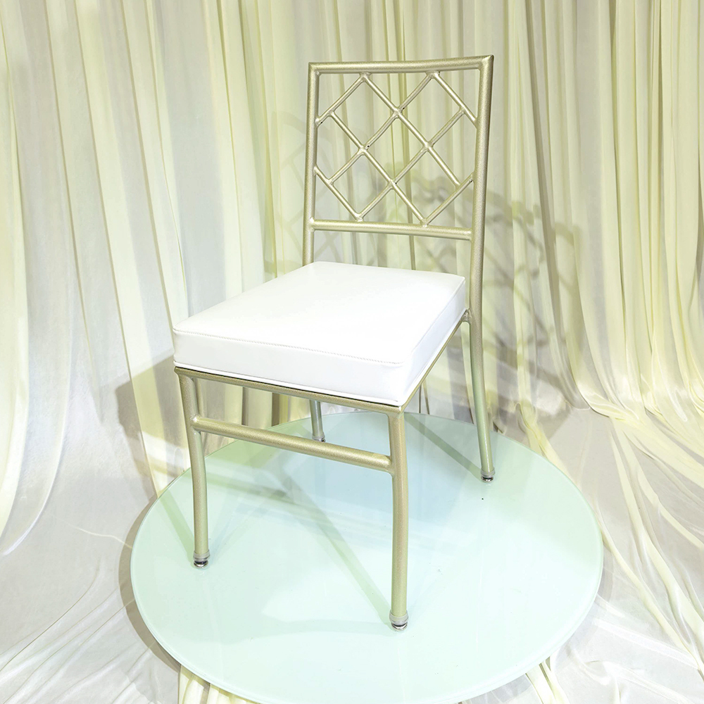 Best Selling 5 Star Hotel Hall Use Champagne Aluminum Cross Back Chiavari Chairs for Rental