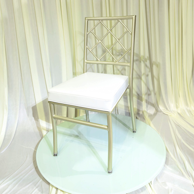 Best Selling 5 Star Hotel Hall Use Champagne Aluminum Cross Back Chiavari Chairs for Rental